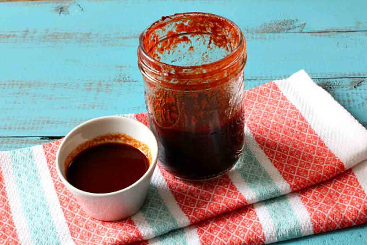 Red chile sauce made from dried chile pepper pods.