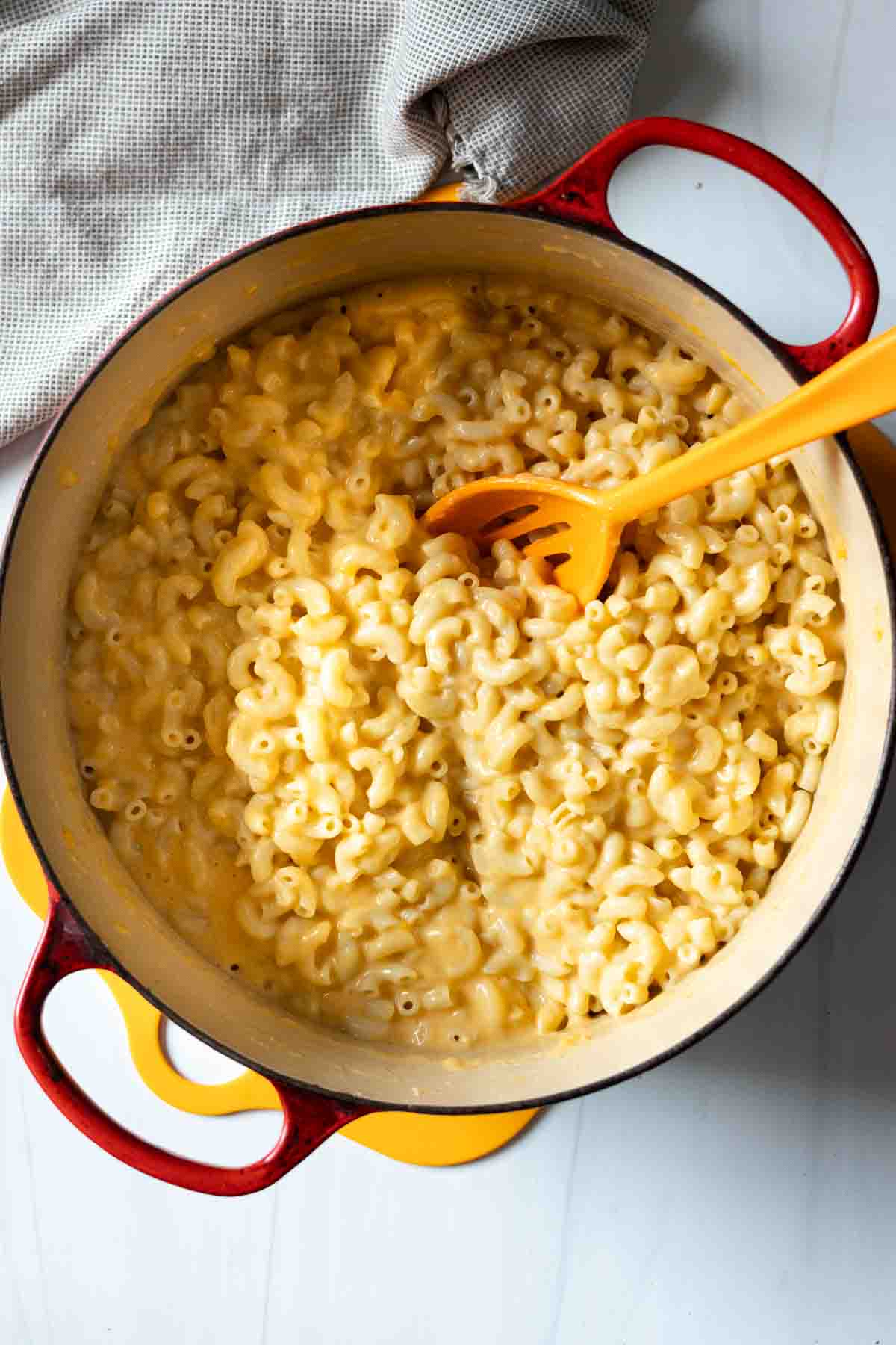 Making beer mac and cheese in a Dutch Oven.