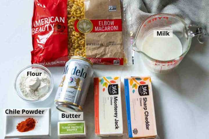 Ingredients to make beer mac and cheese.