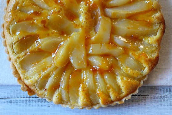 French pear tart bourdaloue with frangipane and Apricot Rum Glaze