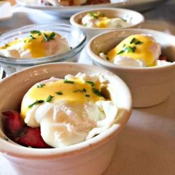 Poached Eggs and Mashed Potatoes in ramekins.