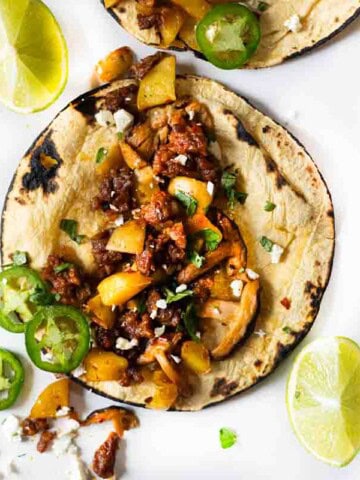 Chorizo Tacos with potatoes and Mushrooms.