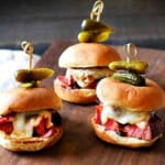 Glazed corned beef sliders.