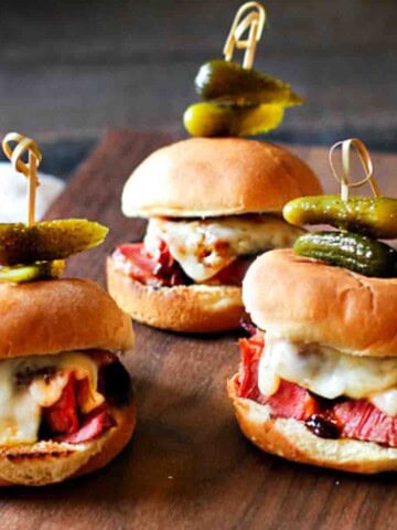 Glazed corned beef sliders.