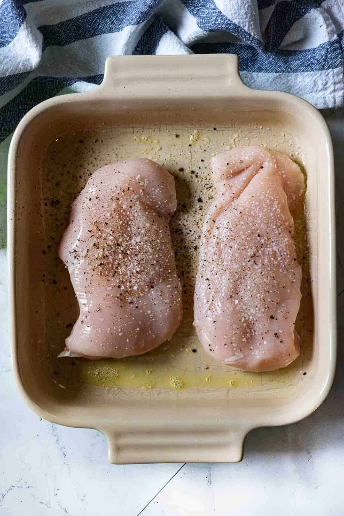 Step 1: Cooking chicken breasts for chicken and vegetable soup.
