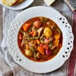 Chicken potato soup with vegetables.