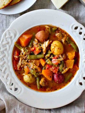 Chicken potato soup with vegetables.