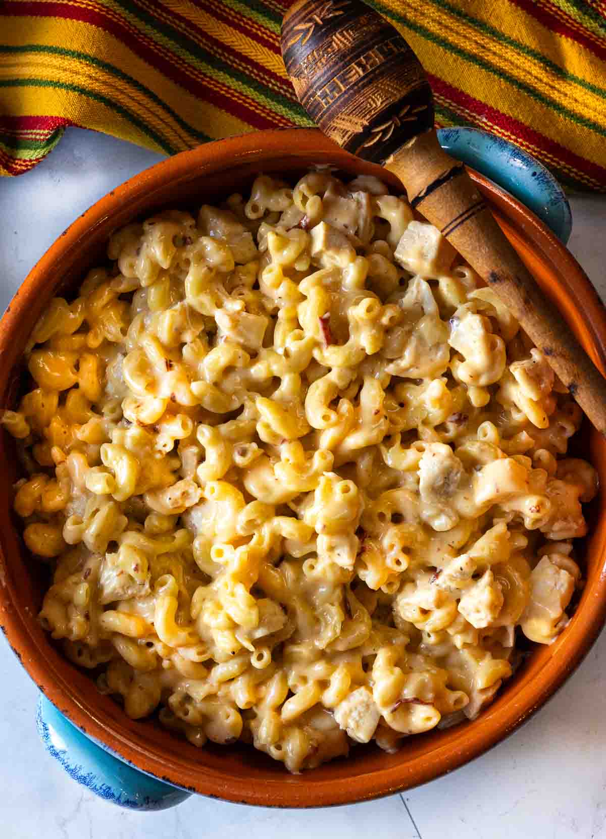 Chipotle Mac and Cheese in a Mexican Style Bowl.