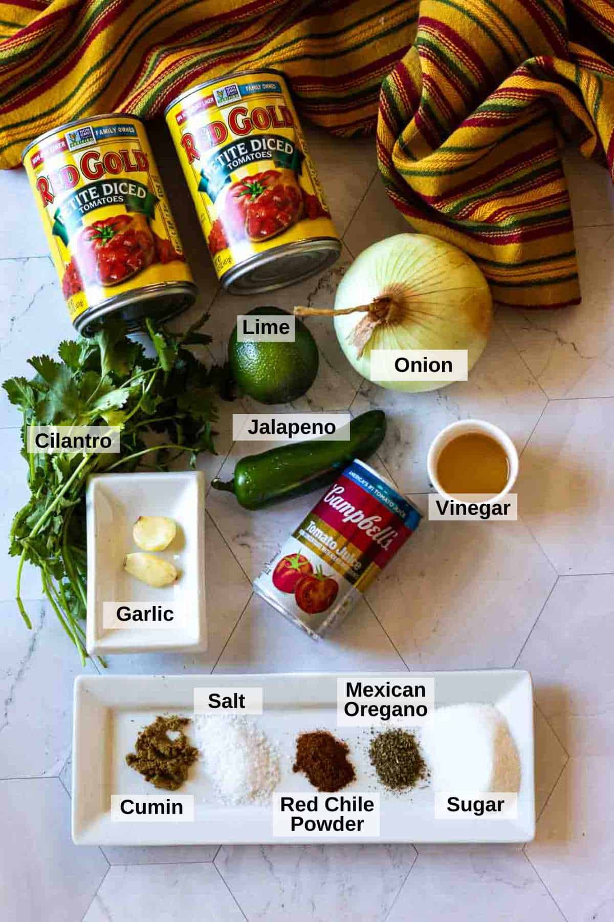 Ingredients to make Mexican Restaurant Salsa.