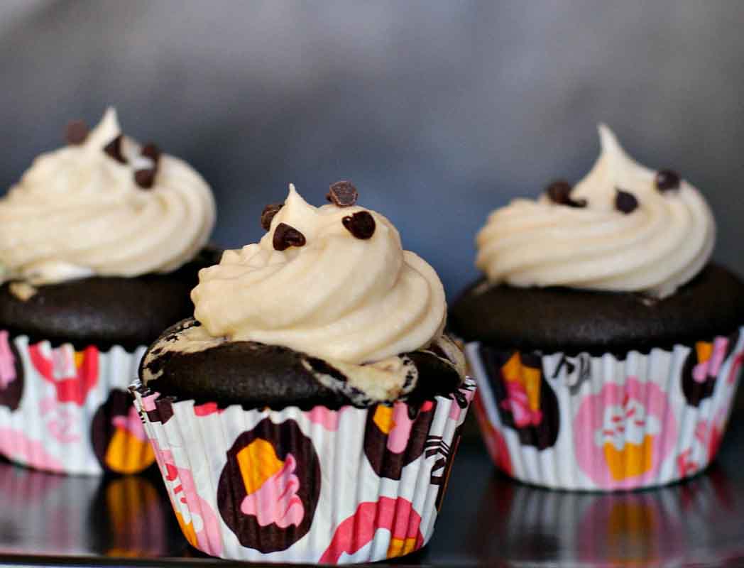 3 black bottom chocolate cupcakes.