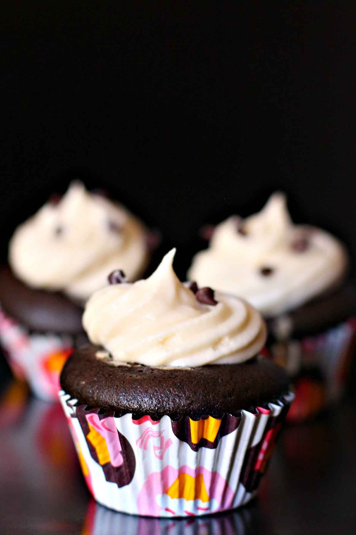 3 black bottom chocolate cupcakes.