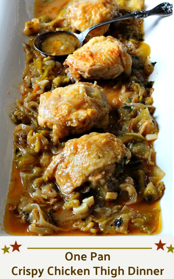 One Pan Crispy Chicken Thighs in Tomatillo Wine Sauce Cooking On The