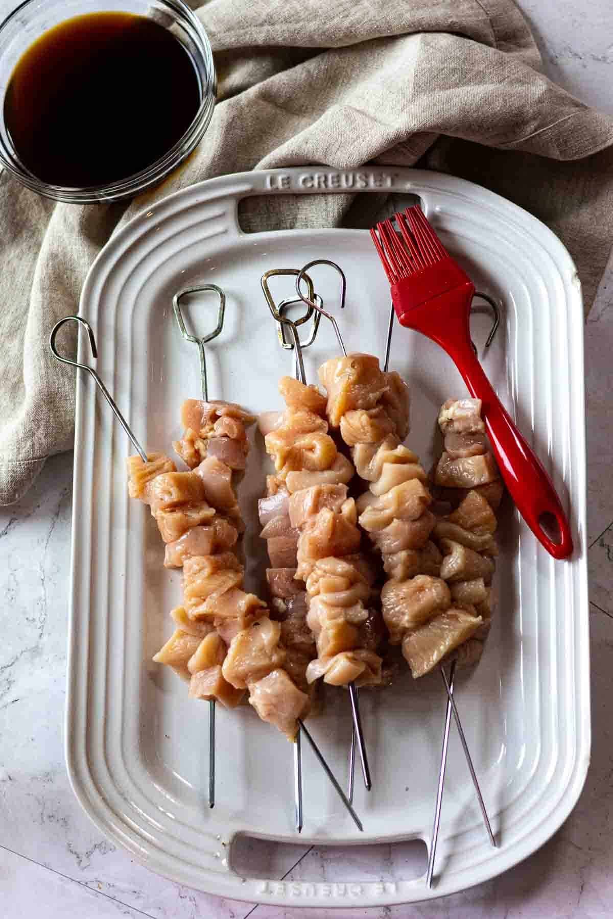 Step 1: Preparing chicken and glaze to make Maple Glazed Grilled Chicken Kabobs.