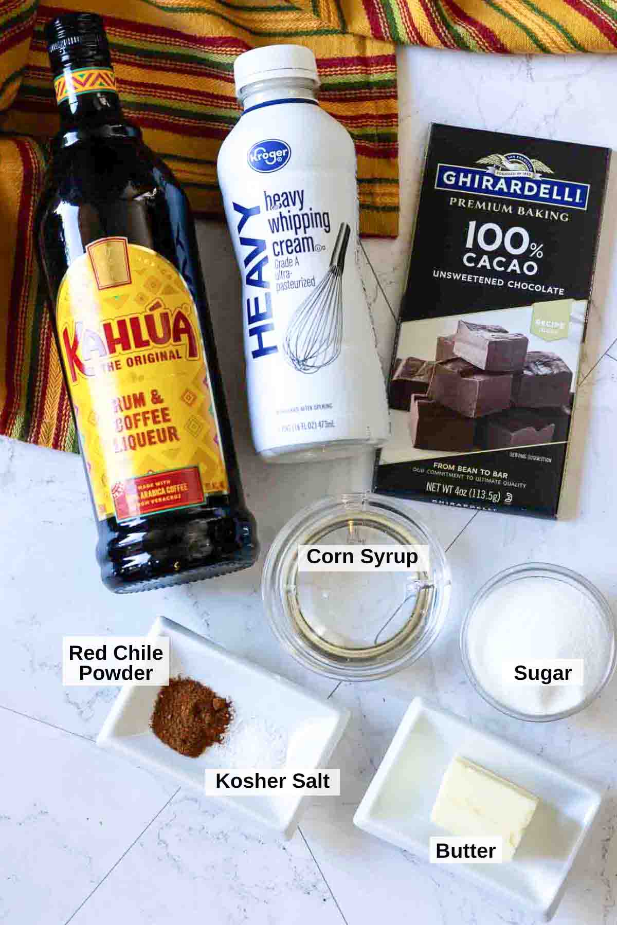 Ingredients to make spicy Mexican Chocolate Sauce.
