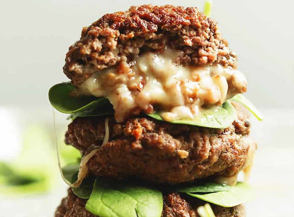 Low carb stuffed burgers without a bun.