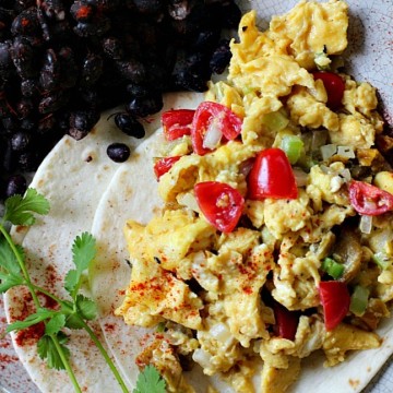 Eggs Rio Grande - Mexican scrambled eggs served on a flour tortilla