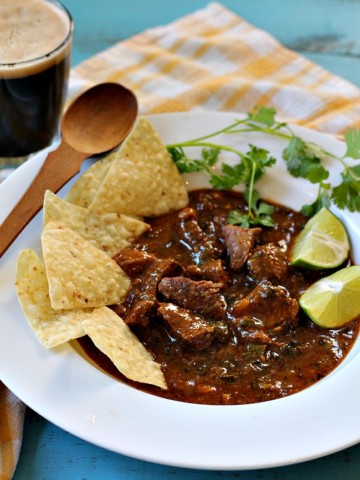 Anthony Bourdaine's Hatch chile beef chili recipe made with pot roast with lime and tortilla chips