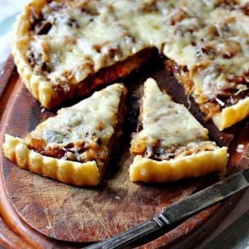 Onion tart with caramelized onions and Guyere cheese.