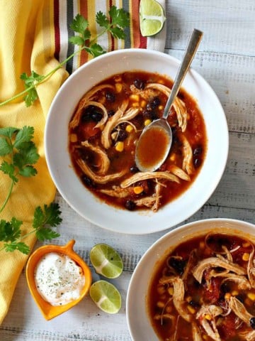 Bowls of pressure cooker Mexican chicken soup.