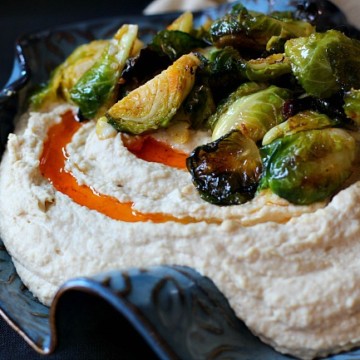 Hummus with roasted brussels sprouts recipe.