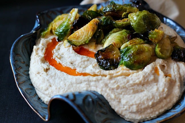 Hummus with roasted brussels sprouts recipe.