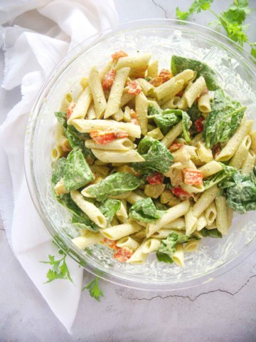 Whole foods smoked mozzarella pasta salad with spinach