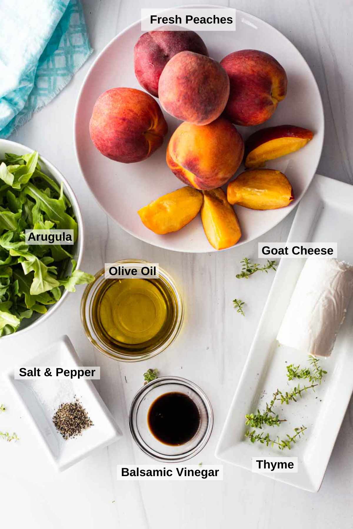 Ingredients to make grilled peach salad.