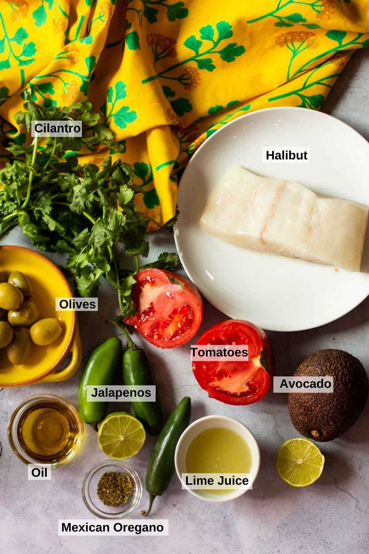 Ingredients to make halibut ceviche.
