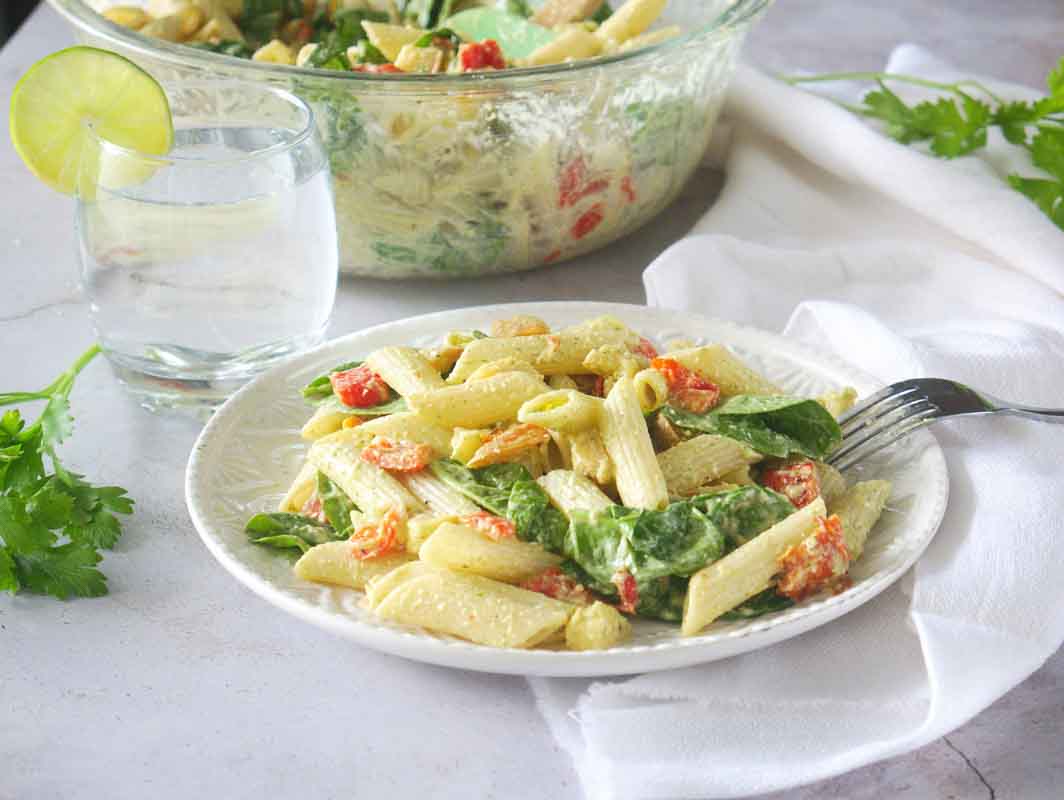 Whole Food Penne Pasta Salad with Smoked Mozzarella