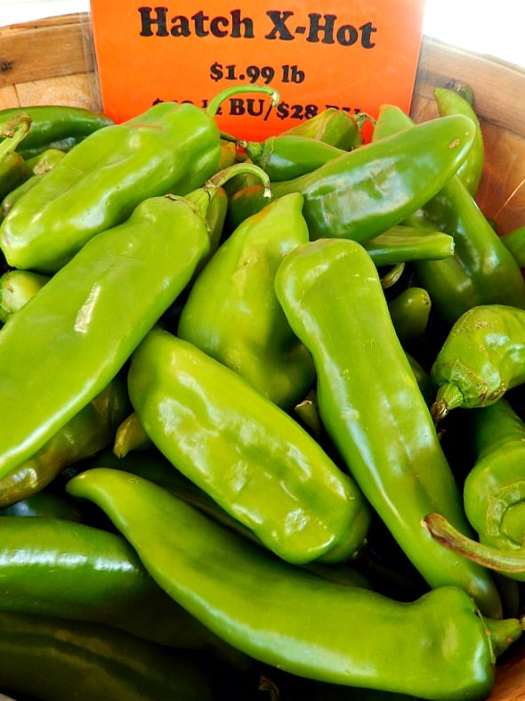 Extra Hot Hatch Chile Peppers in a bushel basket