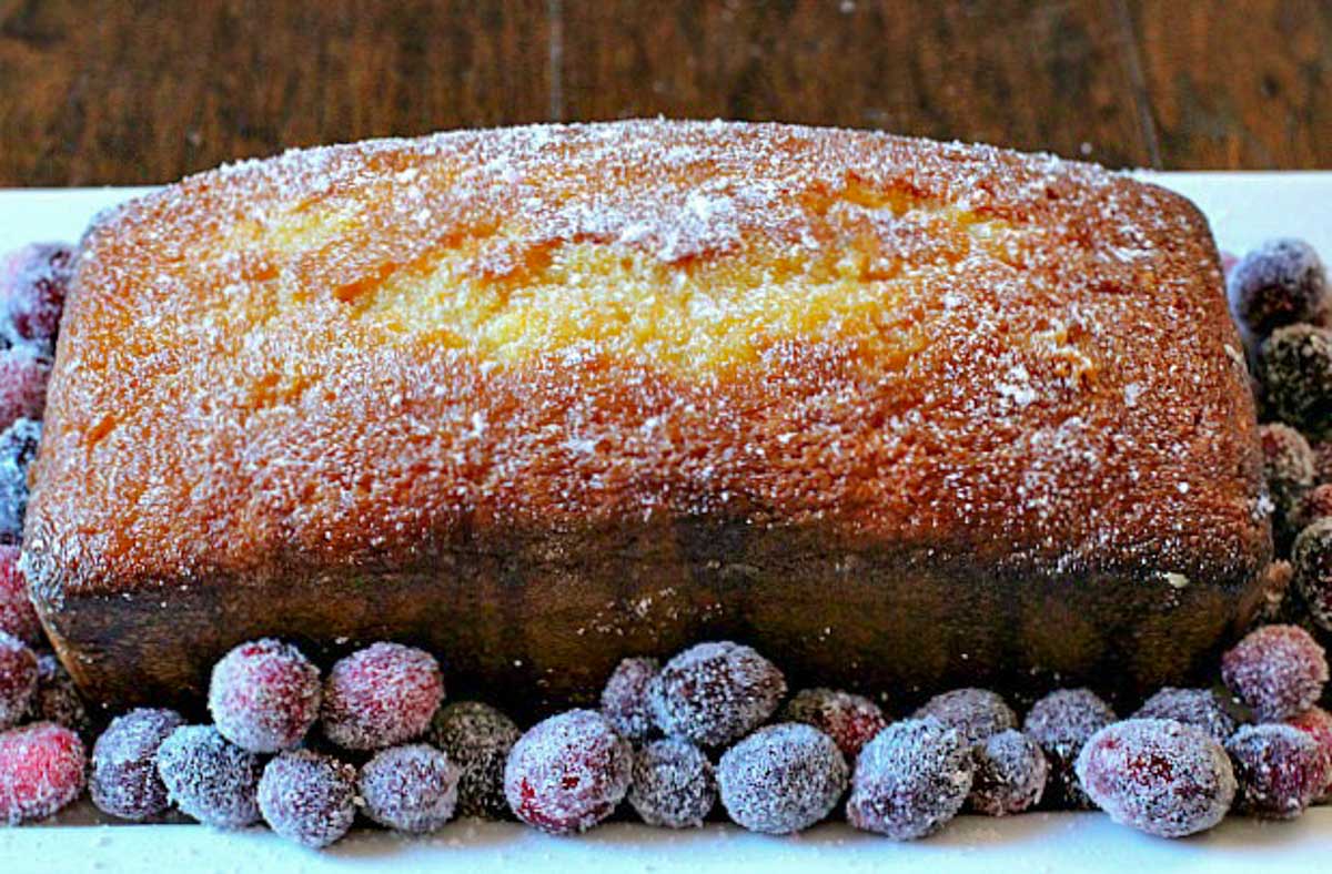 Orange pound cake with sugared cranberries