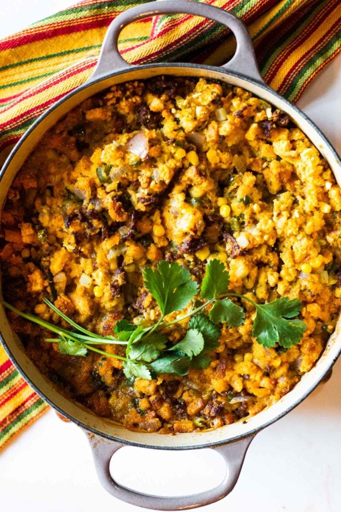 Chorizo stuffing topped with cilantro