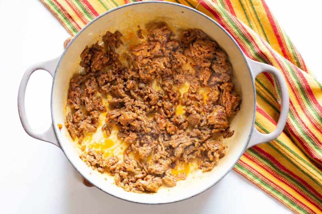 Frying chorizo in a dutch oven