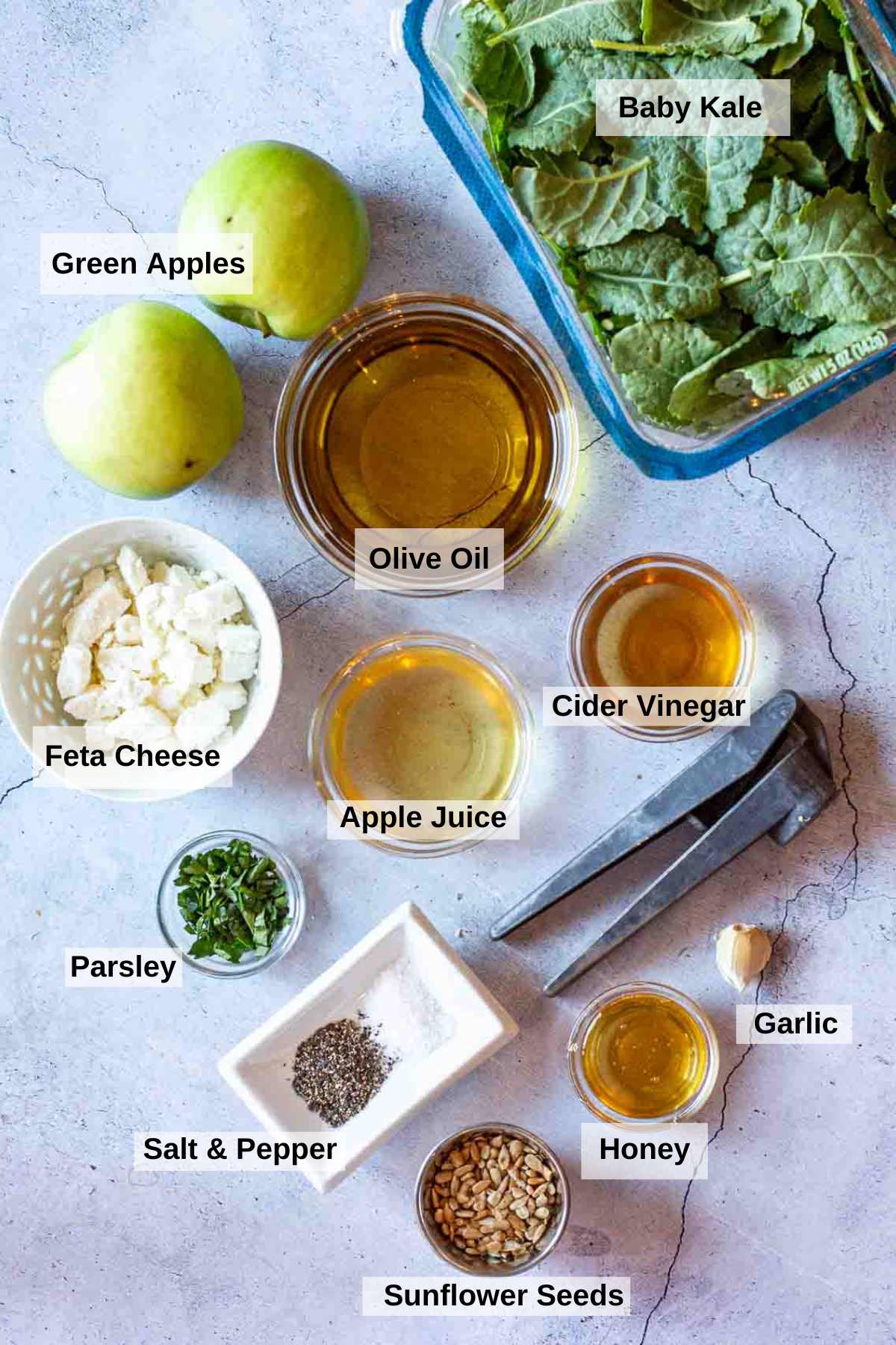 Ingredients to make baby kale salad.