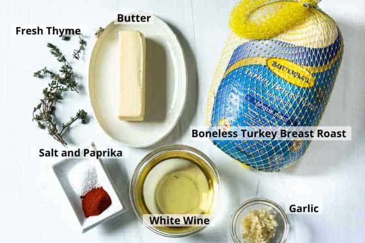 Ingredients to make a boneless turkey breast roast.