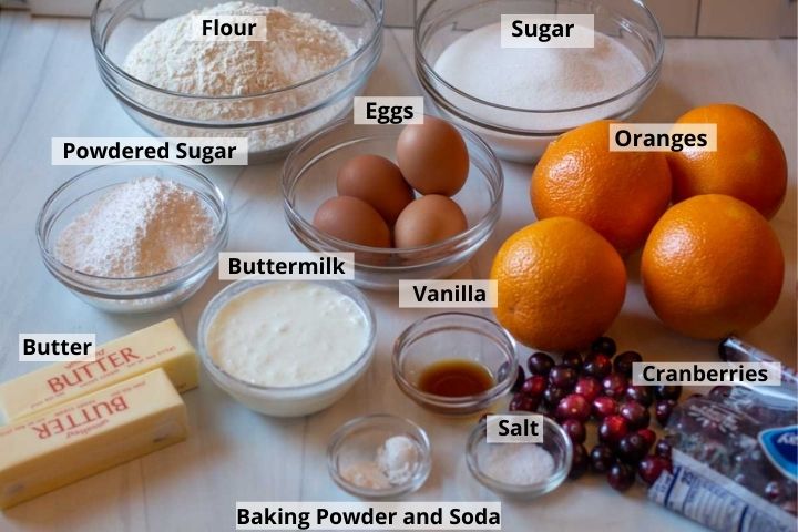 Ingredients to make orange pound cake