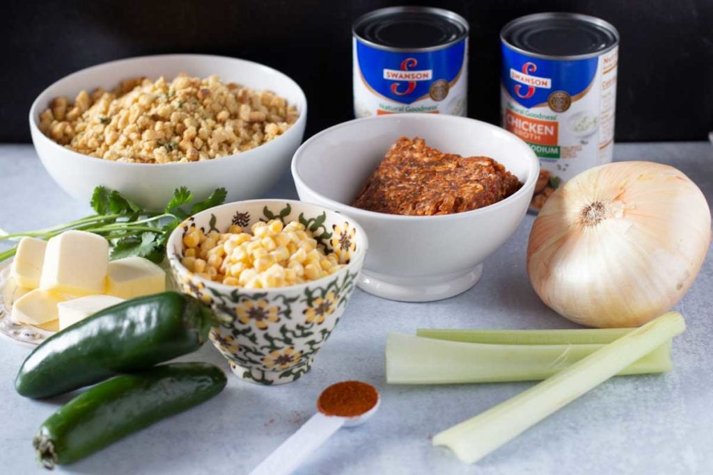 Ingredients to make chorizo stuffing