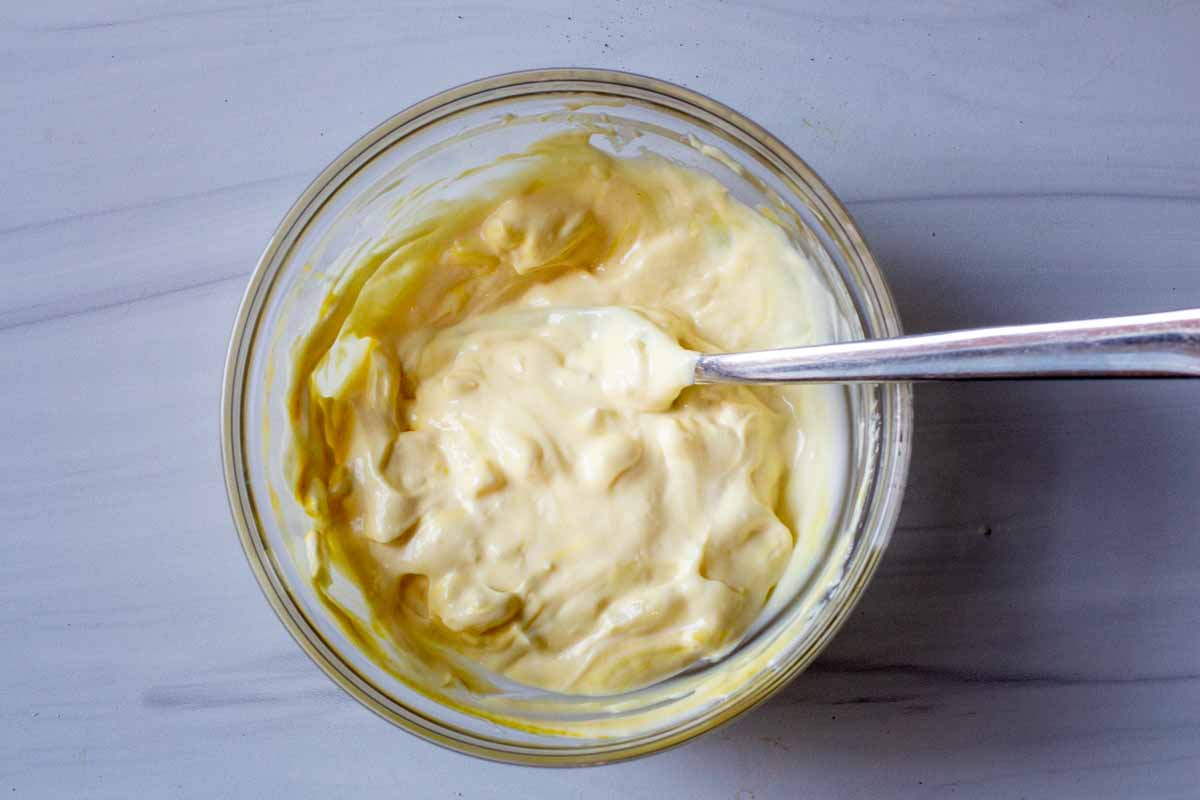 Mustard mayo sauce for cauliflower cooked in the microwave
