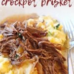 Slow Cooker Coca Cola Brisket over mashed potatoes