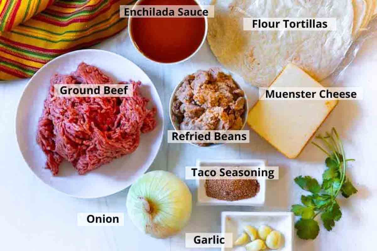 Ingredients to make enchilada burritos.