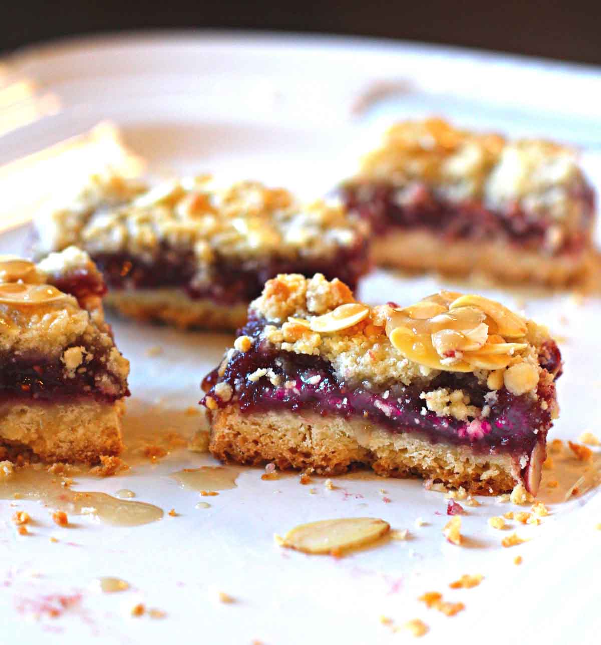 Raspberry Crumble Bars with Almonds.