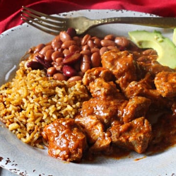 Carne Adovada with Spanish Rice and Pinto Beans