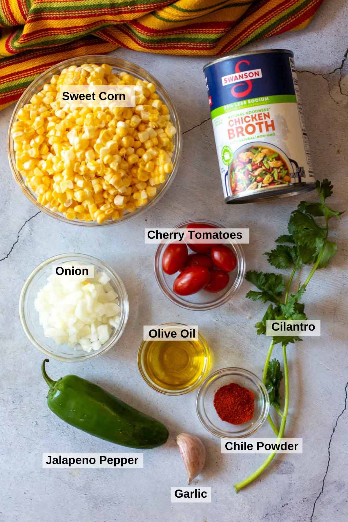 Ingredients to make sweet corn soup.