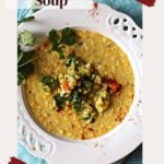 Sweet Corn Soup topped with guacamole.