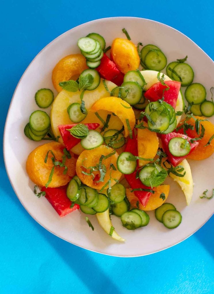 Watermelon, cucumber mint salad