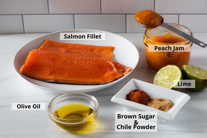 Ingredients to make Peach Ham Oven Baked Salmon