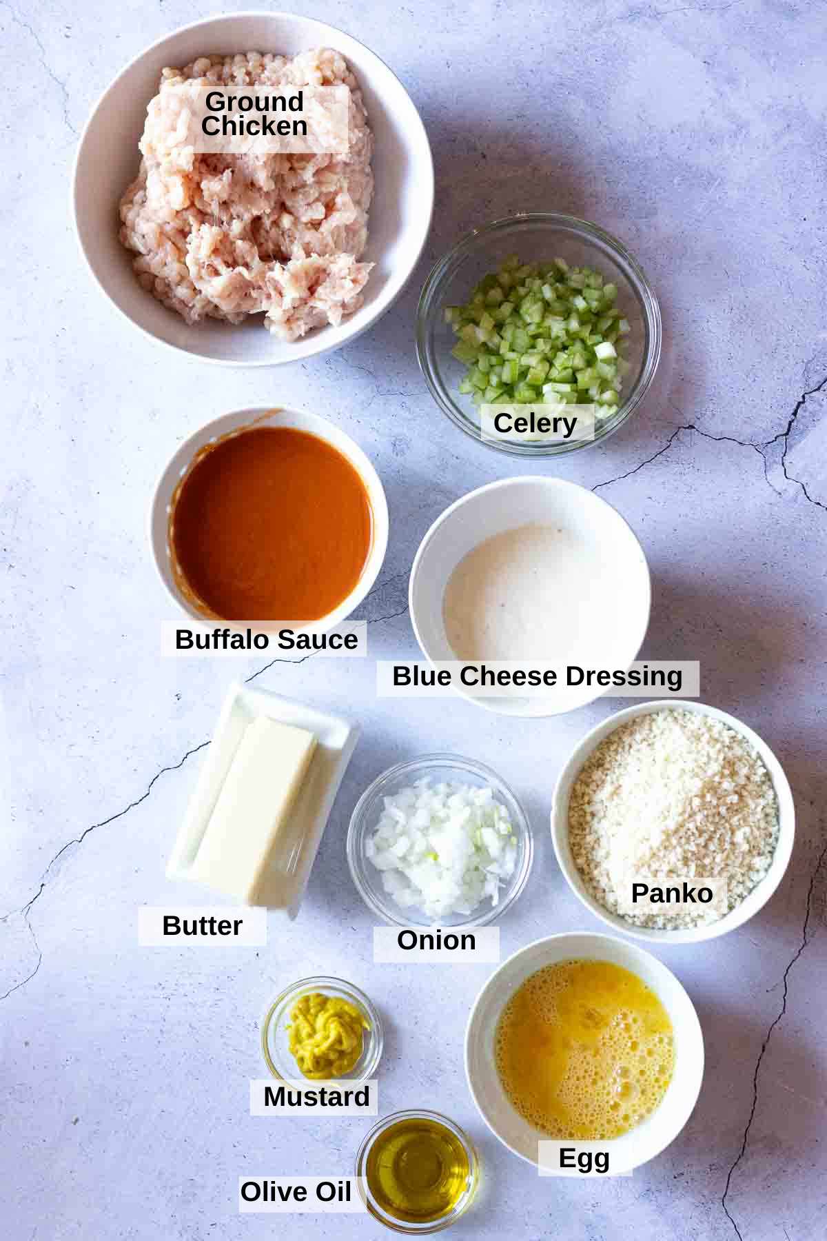 Ingredients to make Buffalo Chicken Meatballs.