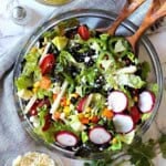 Southwestern salad in a clear salad bowl.