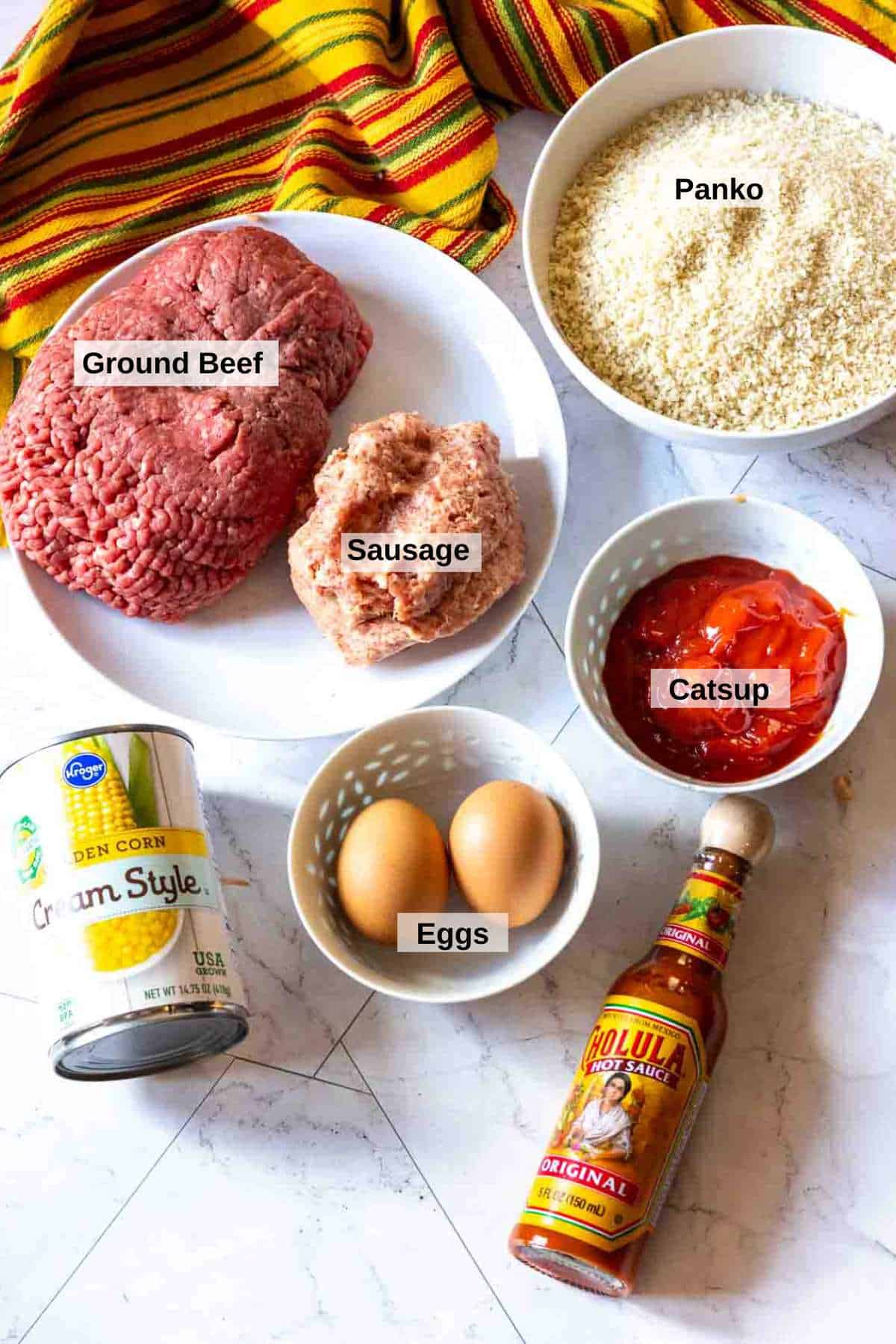Ingredients to make spicy meatloaf.