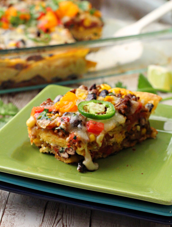 Mexican Casserole with Ground Beef and Corn Tortillas